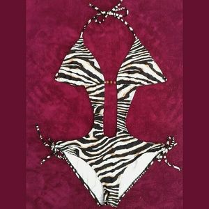 Zebra Triangle Halter Plunge Monokini Apollo Swim